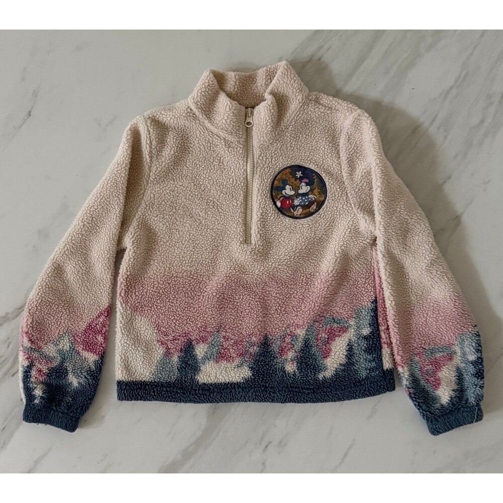 Disney Mickey & Minnie Mouse Girls Medium 8 Fleece Pullover 1/2 Zip EUC